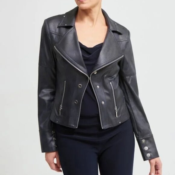 Joseph Ribkoff Black Faux Leather Jacket 213945 MSRP $258 Size XXL - Picture 1 of 11